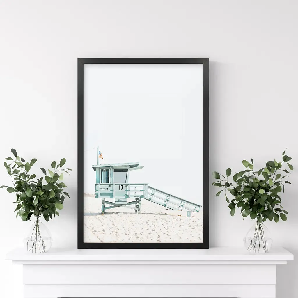 Blue Lifeguard Hut Wall Art Print. Santa Monica Beach