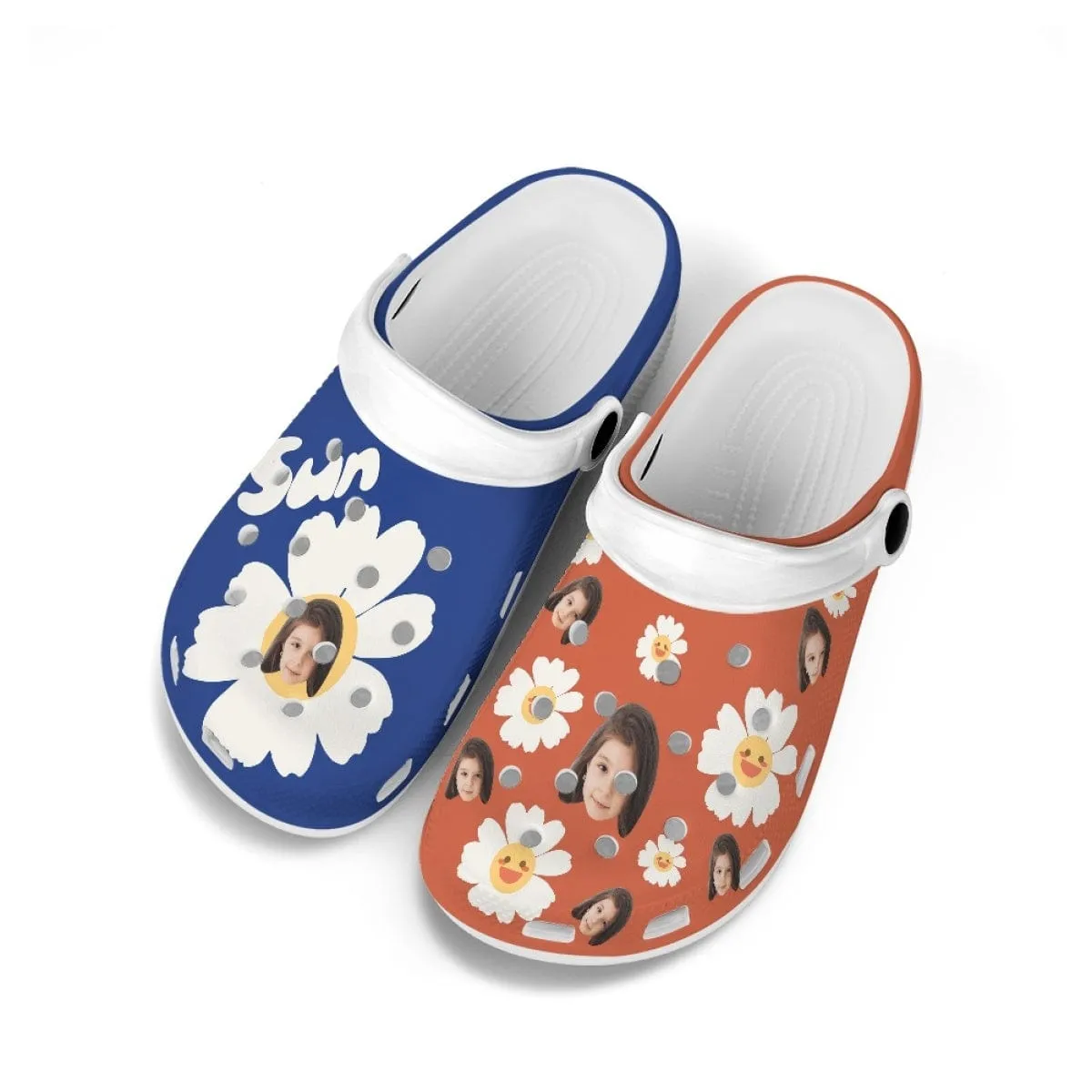 Custom Face Big Sun Flower Kid's Hole Shoes Personalized Photo Clog Shoes Child Funny Slippers