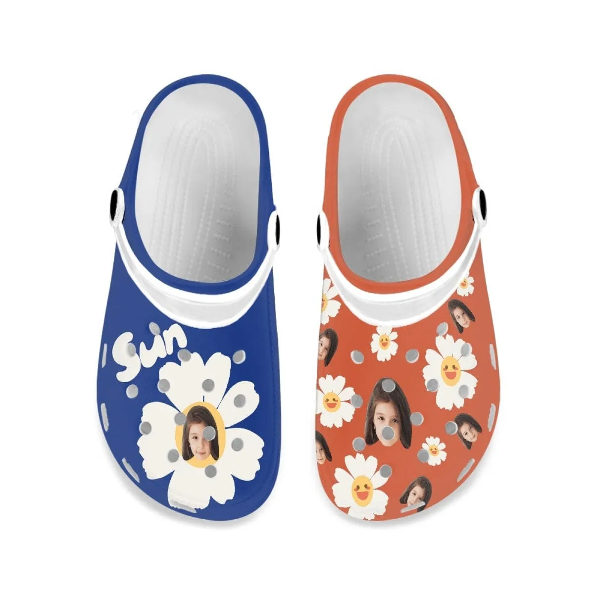 Custom Face Big Sun Flower Kid's Hole Shoes Personalized Photo Clog Shoes Child Funny Slippers