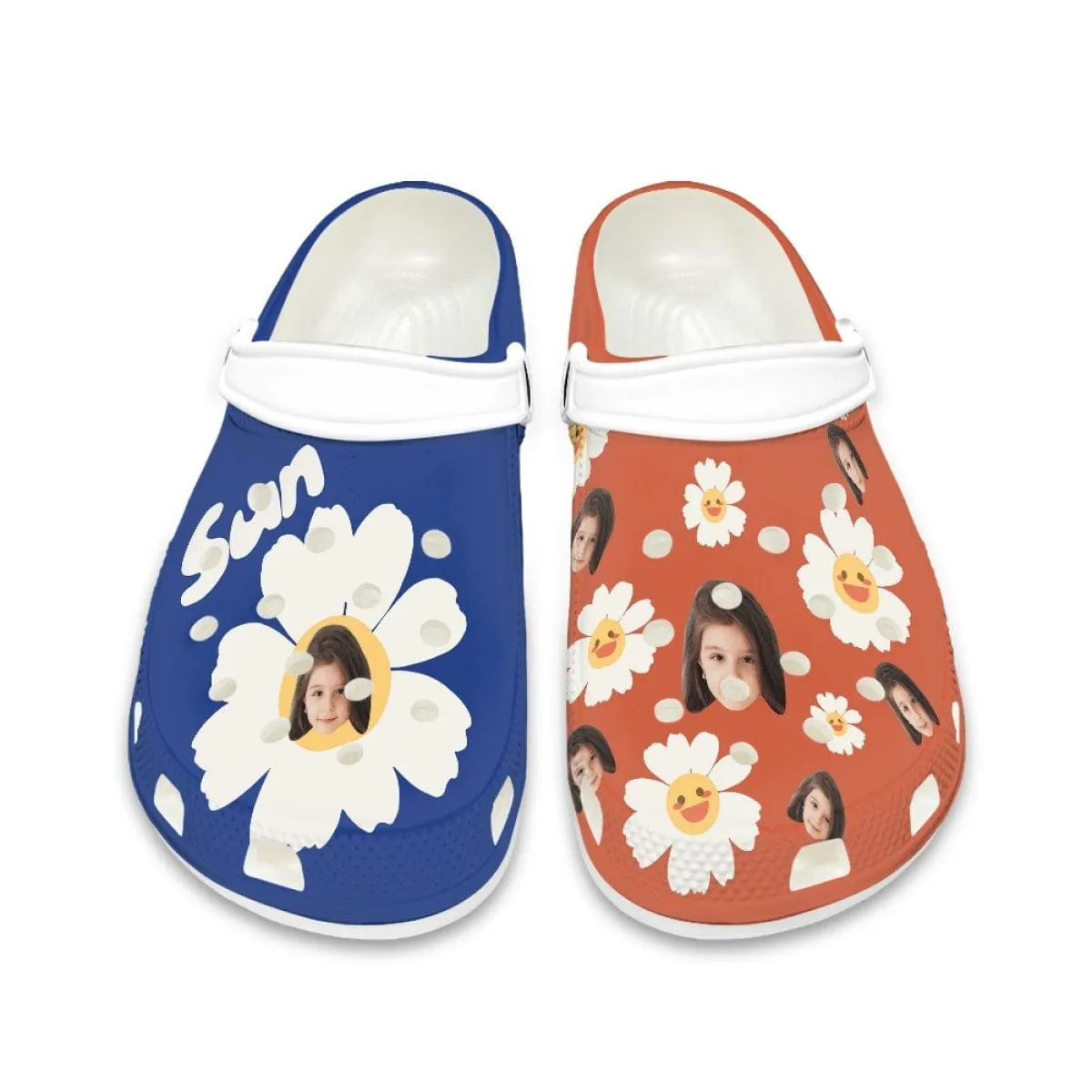 Custom Face Big Sun Flower Kid's Hole Shoes Personalized Photo Clog Shoes Child Funny Slippers