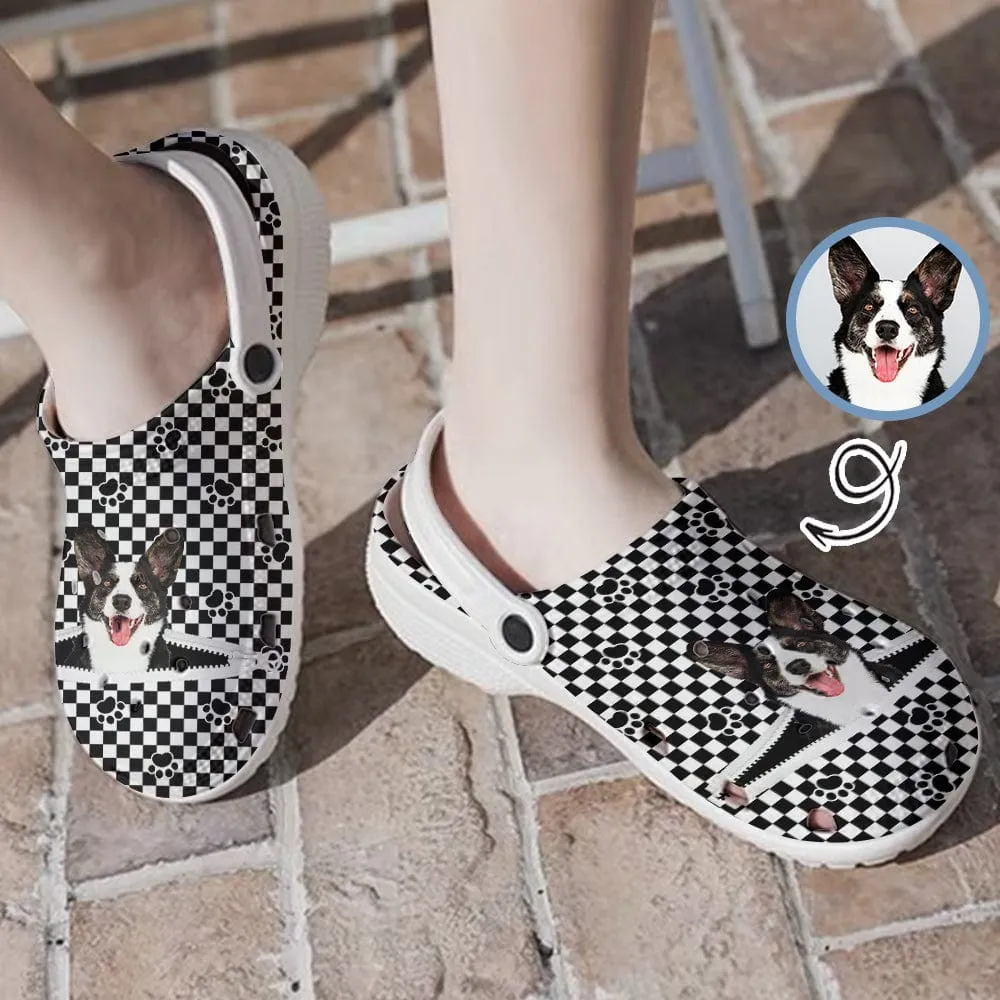 Custom Face Black&White Grid Zipper Hole Shoes Personalized Photo Clog Shoes Unisex Adult Funny Slippers (DHL is not supported)
