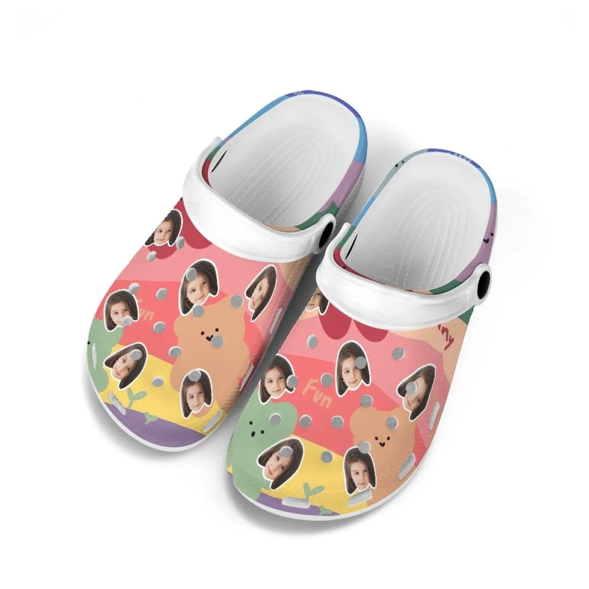 Custom Face Cute Bear Colorful Kid's Hole Shoes Personalized Photo Clog Shoes Child Funny Slippers