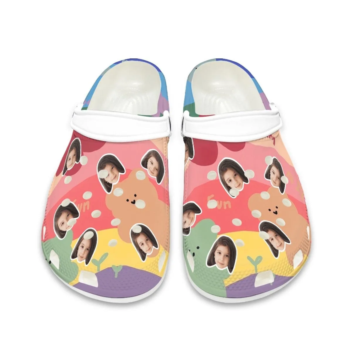 Custom Face Cute Bear Colorful Kid's Hole Shoes Personalized Photo Clog Shoes Child Funny Slippers