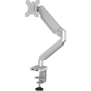 Fellowes Platinum Series High Quality Single Monitor Arm for 32-Inch Monitors, Full Motion, 360&deg; Rotation, VESA Mount with Grommet or Clamp, USB Ports, Ergonomic, Silver