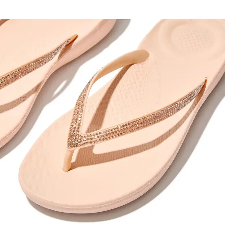 FitFlop Womens Iqushion Ombre Sparkle Flip Flops Rose Foam