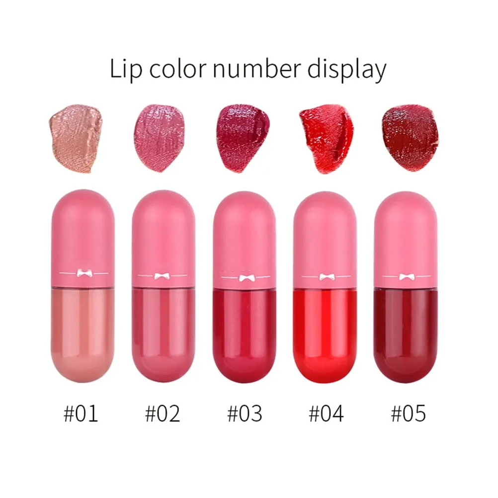 Gege Moon Mini Capsule Lip Gloss Set of 5 Colors, Velvet Matte Non-Stick Cups, Non Fade Waterproof Flip Gloss Color Developing Liquid Lipstick Matte Lipstick For Girls and For Women