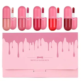 Gege Moon Mini Capsule Lip Gloss Set of 5 Colors, Velvet Matte Non-Stick Cups, Non Fade Waterproof Flip Gloss Color Developing Liquid Lipstick Matte Lipstick For Girls and For Women