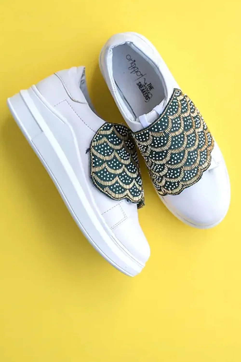 Green Flap White Sneakers