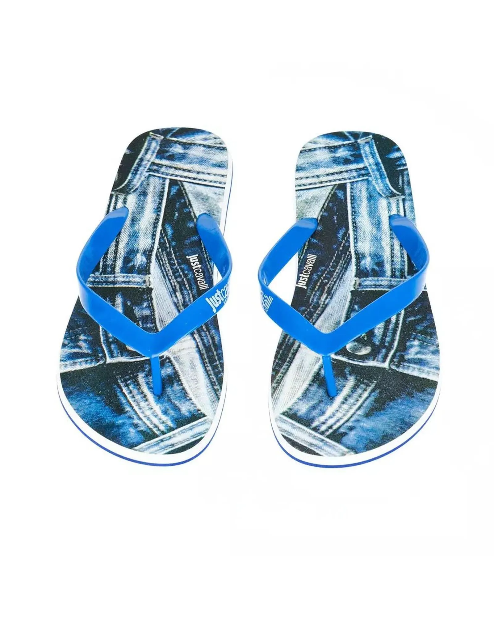 Just Cavalli Mens Denim Print Flip Flops