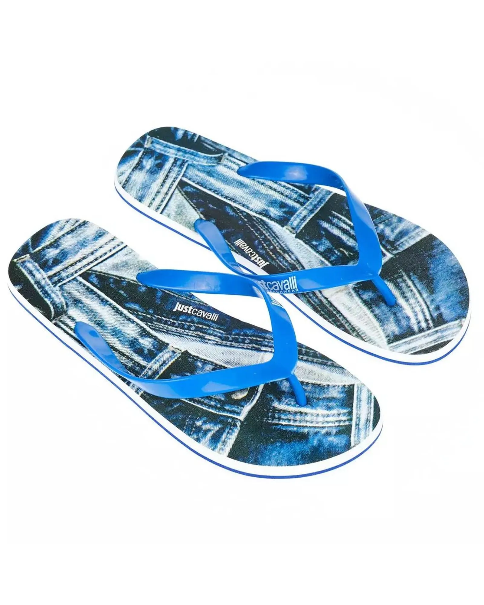 Just Cavalli Mens Denim Print Flip Flops