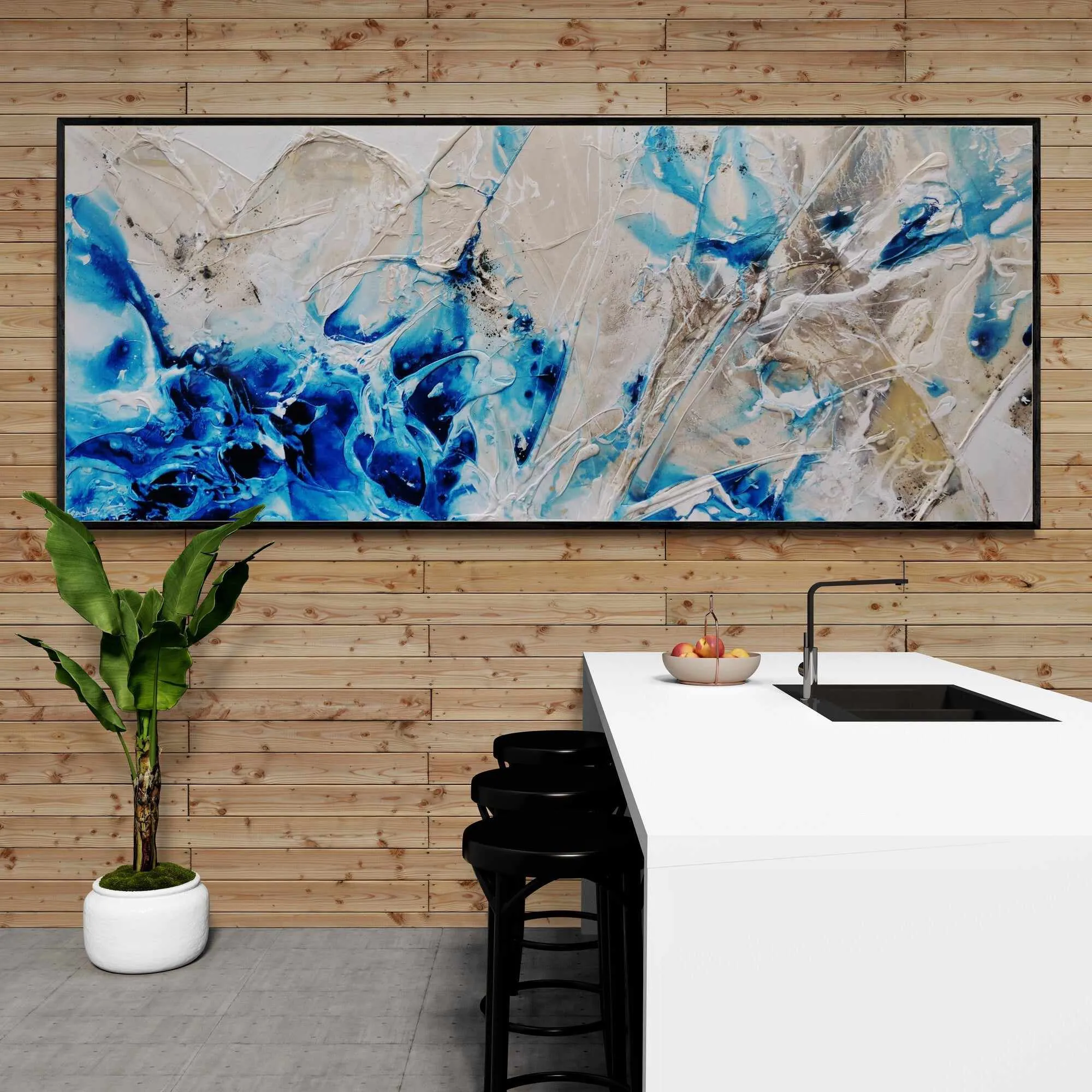 Midnight Casbah 240cm x 100cm Malt Blue Textured Abstract Painting (SOLD)