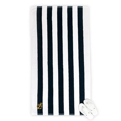 Monogrammed Navy Striped Terry Beach Towel