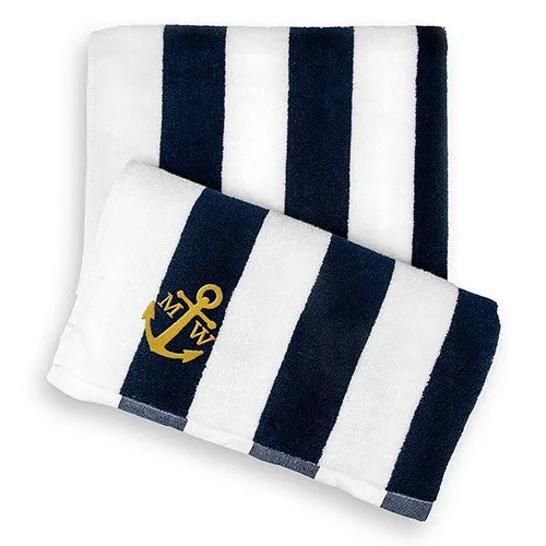 Monogrammed Navy Striped Terry Beach Towel