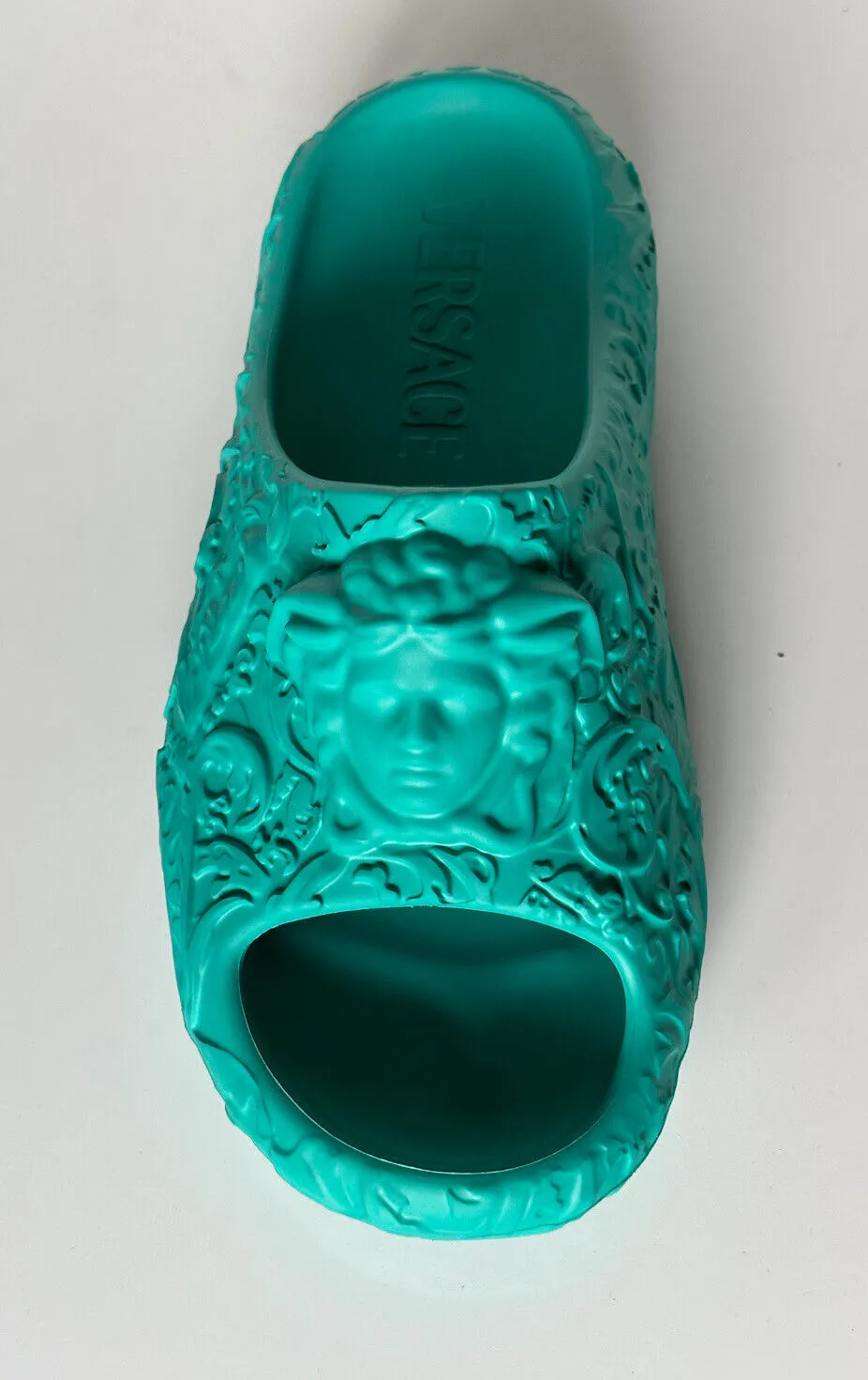 NIB $525 Versace Medusa Head Slides Pool Sandals Turquoise 11 US (44) 1005746 IT