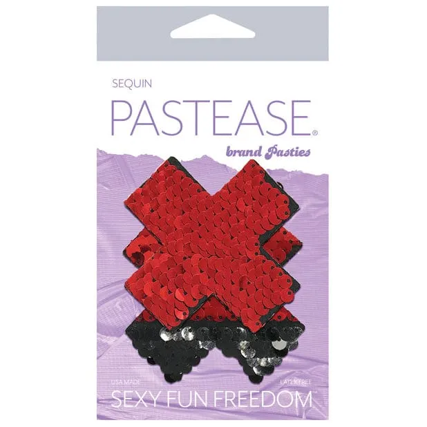 Pastease - Premium Color Changing Flip Sequins Cross Pasties Nipple Covers O/S (Red/Black)