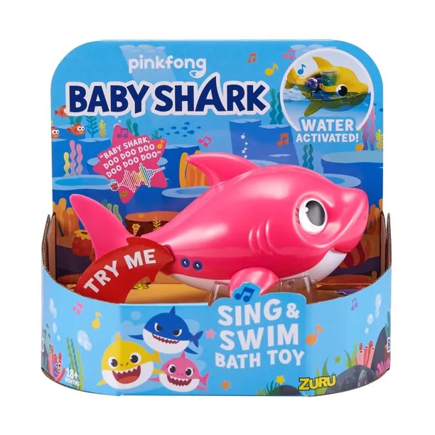 Pinkfong Sing & Swim Bath Toy Baby Shark - Feature Mommy Shark, Daddy Shark, Baby Shark - New Silicone Flippers