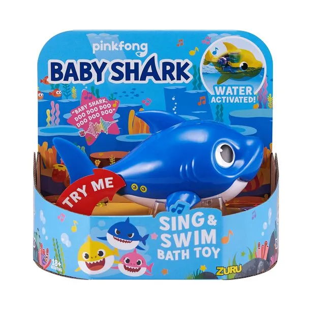 Pinkfong Sing & Swim Bath Toy Baby Shark - Feature Mommy Shark, Daddy Shark, Baby Shark - New Silicone Flippers