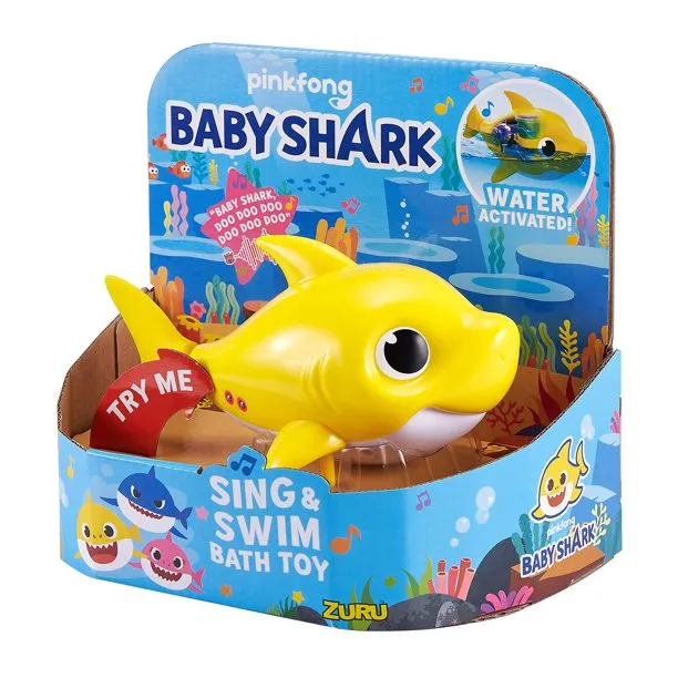 Pinkfong Sing & Swim Bath Toy Baby Shark - Feature Mommy Shark, Daddy Shark, Baby Shark - New Silicone Flippers