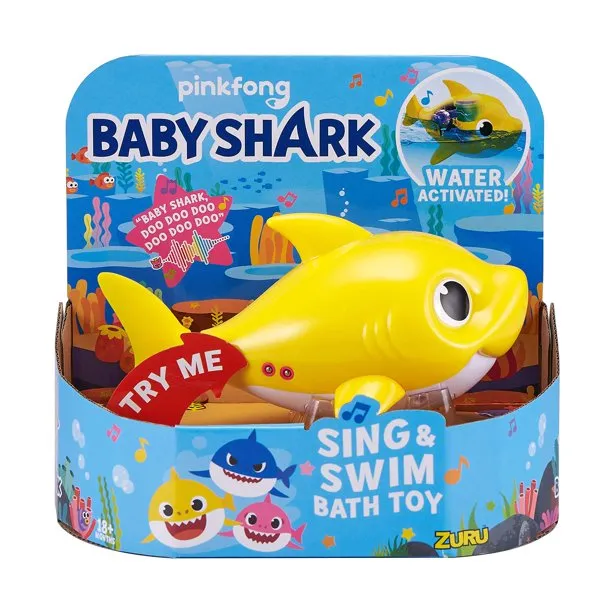 Pinkfong Sing & Swim Bath Toy Baby Shark - Feature Mommy Shark, Daddy Shark, Baby Shark - New Silicone Flippers