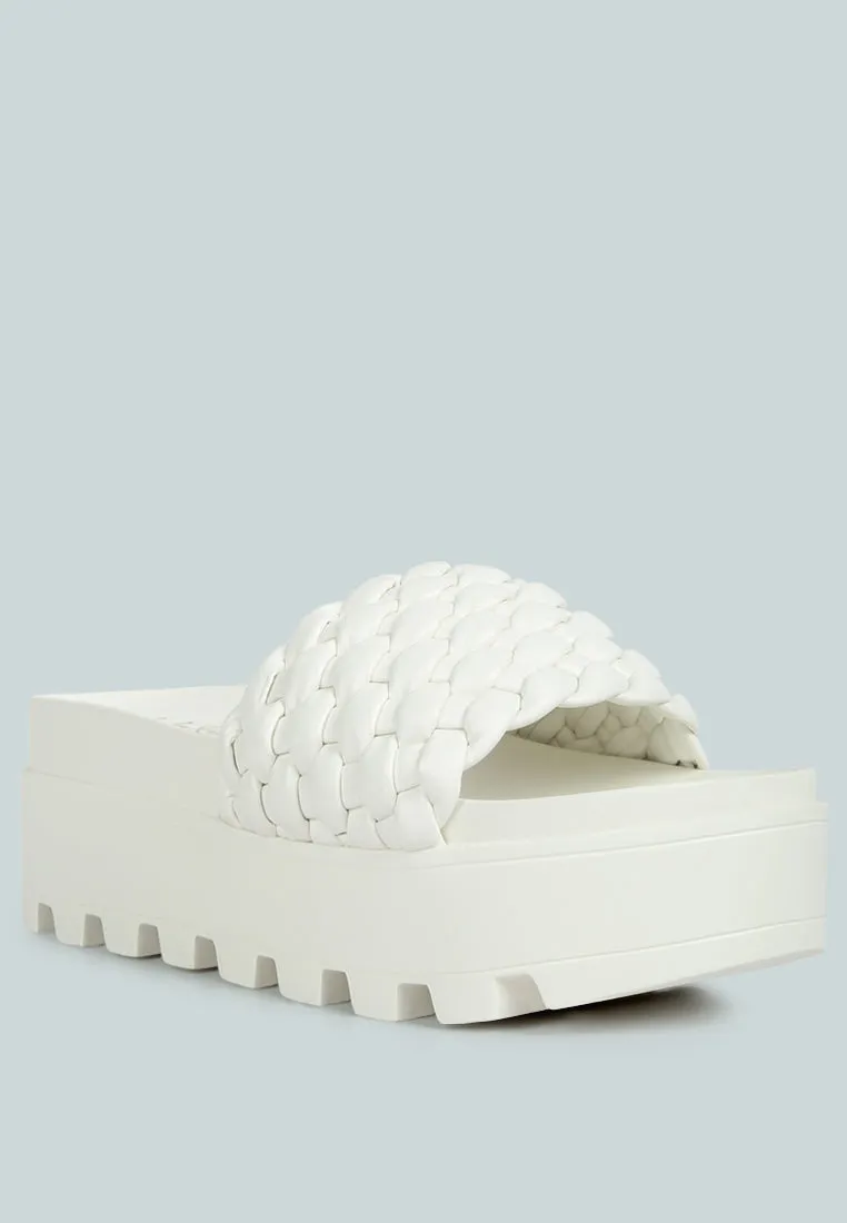 Platform Slides With Woven Textured Straps