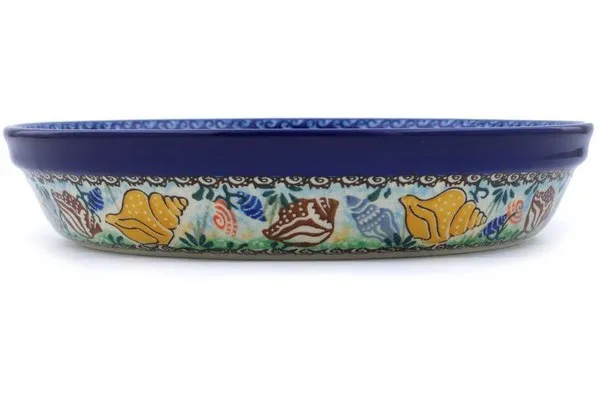 Polish Pottery 10" Pie Dish Ocean Whisper UNIKAT