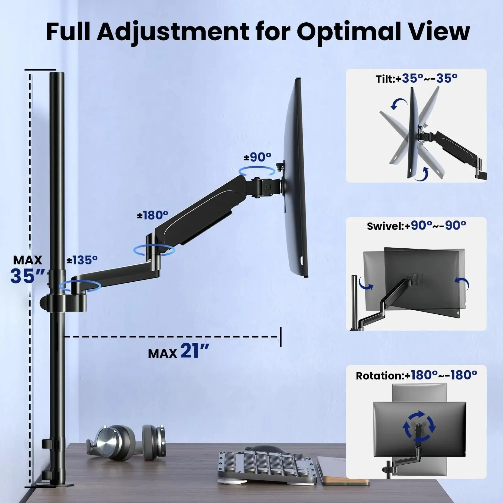 PUTORSEN single monitor mount for 17 to 32 inch screens and with 88.7cm pole