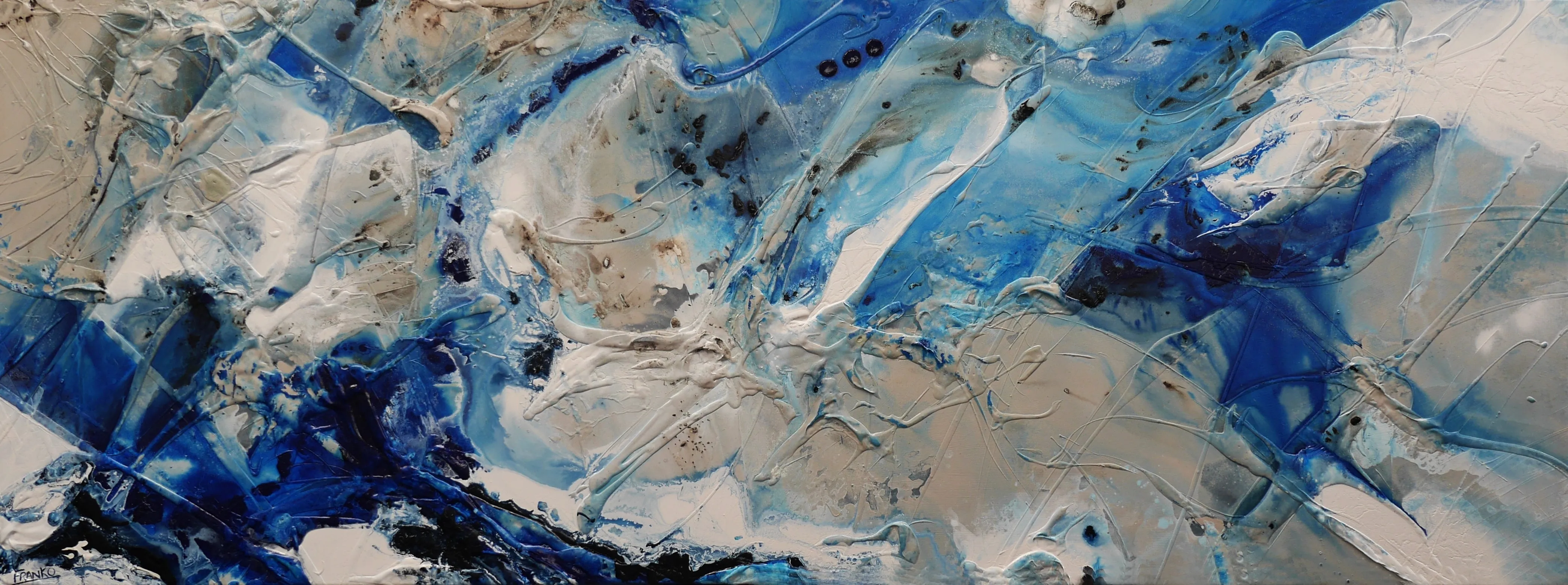 Rocking the Casbah 270cm x 100cm Phalto Mid Blues Honey White Textured Abstract Painting (SOLD)