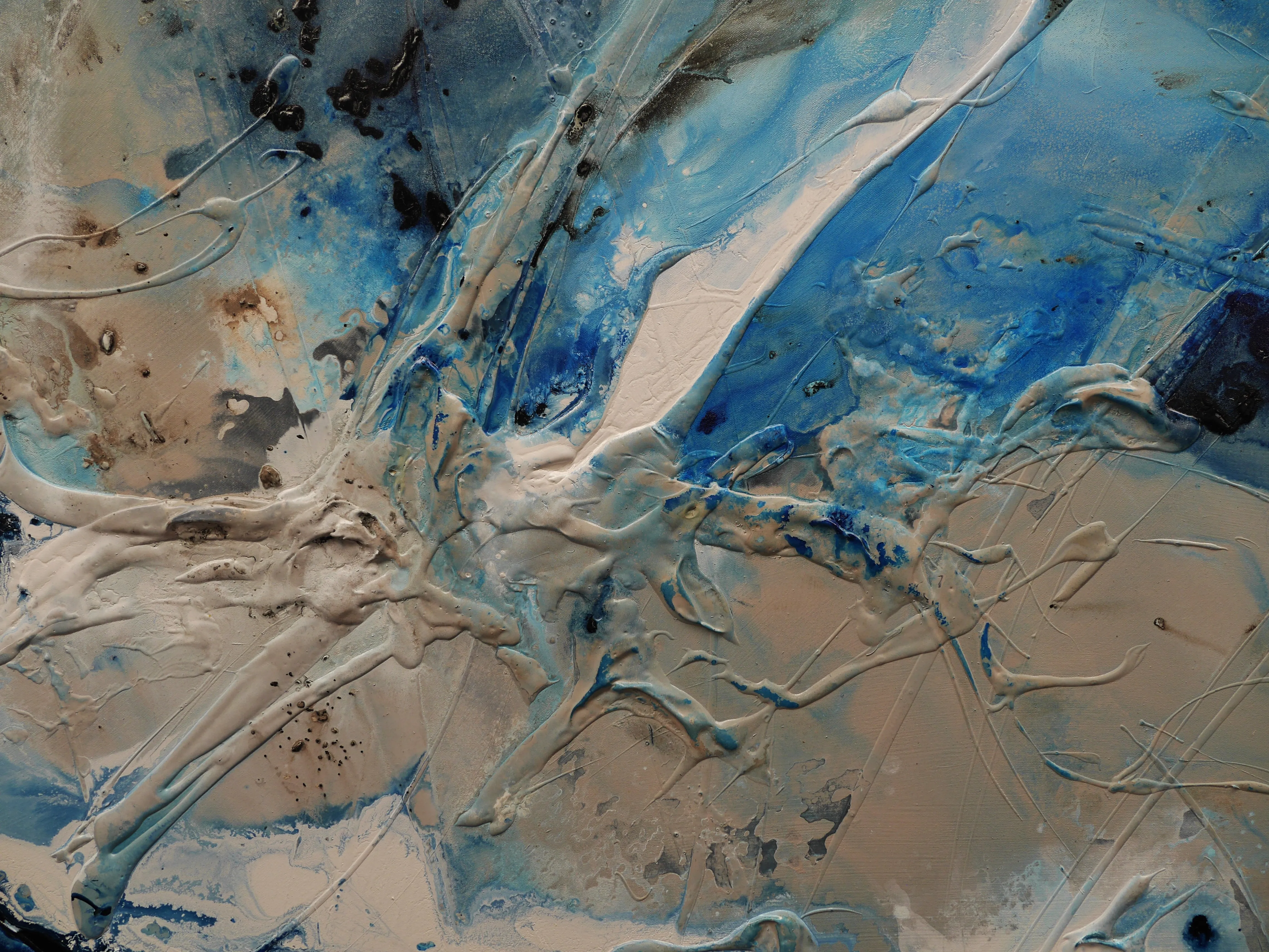 Rocking the Casbah 270cm x 100cm Phalto Mid Blues Honey White Textured Abstract Painting (SOLD)