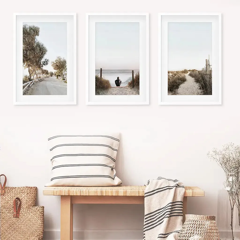 Surfer on the Beach. Coastal 3 Piece Wall Art