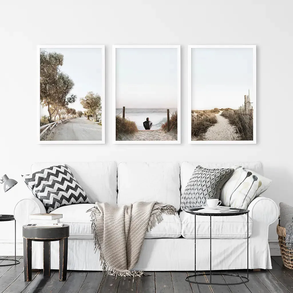 Surfer on the Beach. Coastal 3 Piece Wall Art