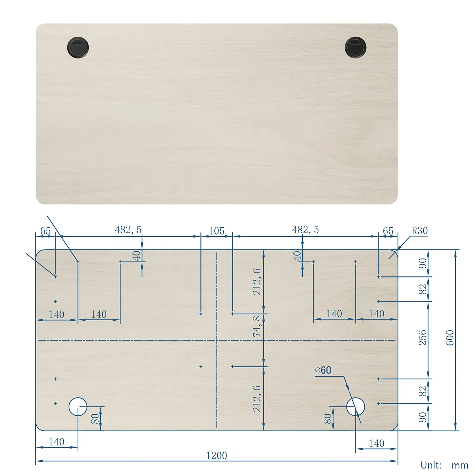 Tangkula Universal Wood Table Top, 48 x 30 inch Solid One-Piece Desktop for Standard & Sit to Stand Desk Frame