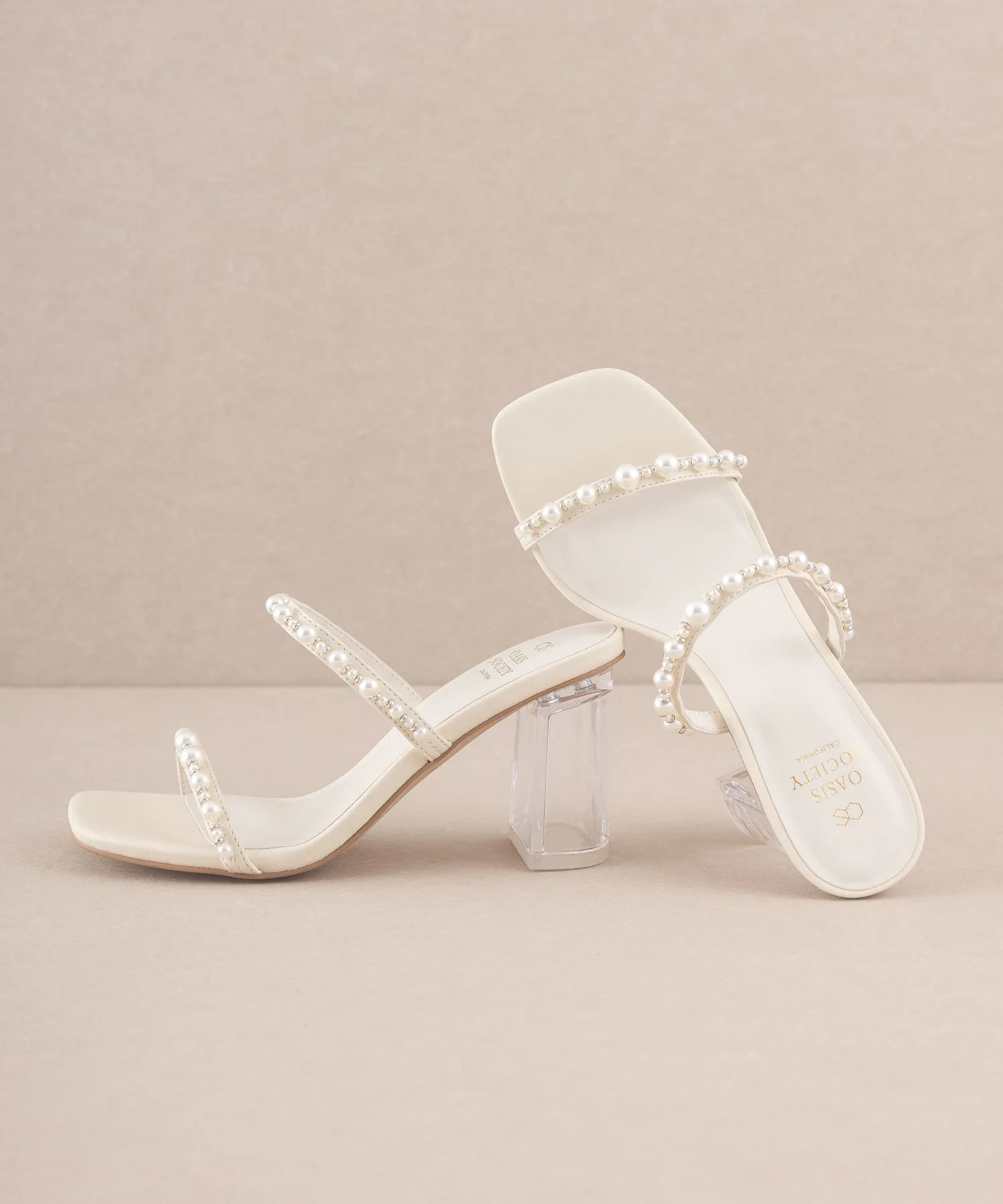 The Mae | Beige Strappy Pearl Heel