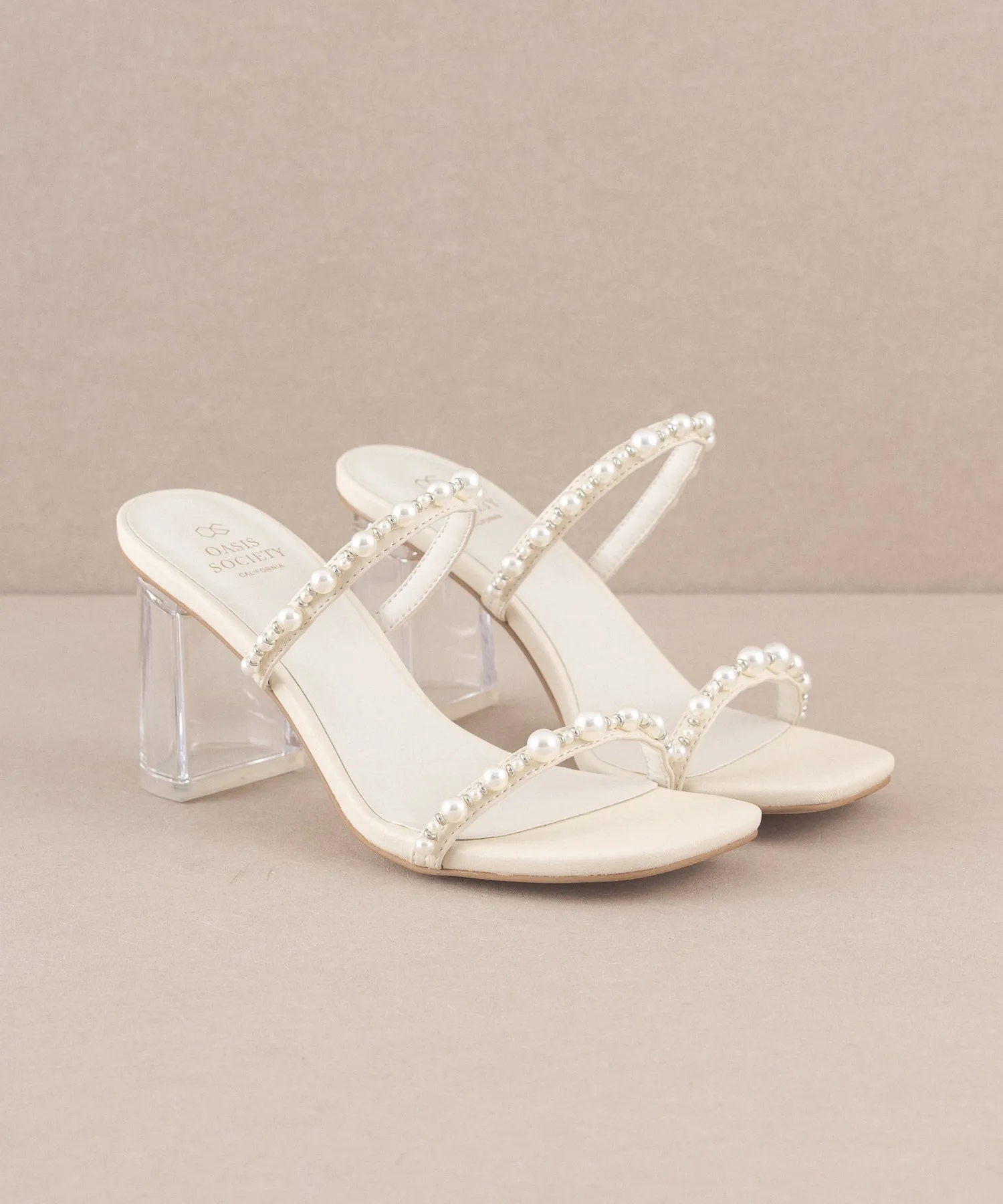 The Mae | Beige Strappy Pearl Heel