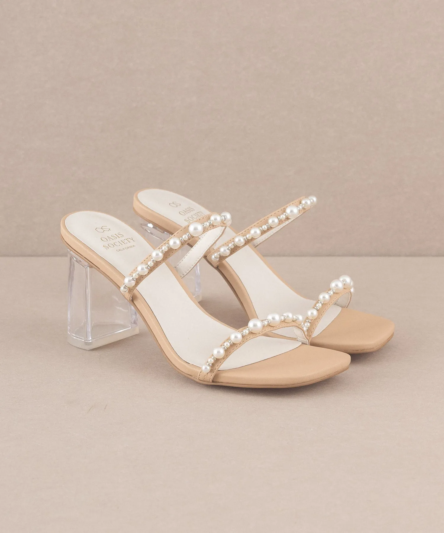 The Mae | Nude Strappy Pearl Heel