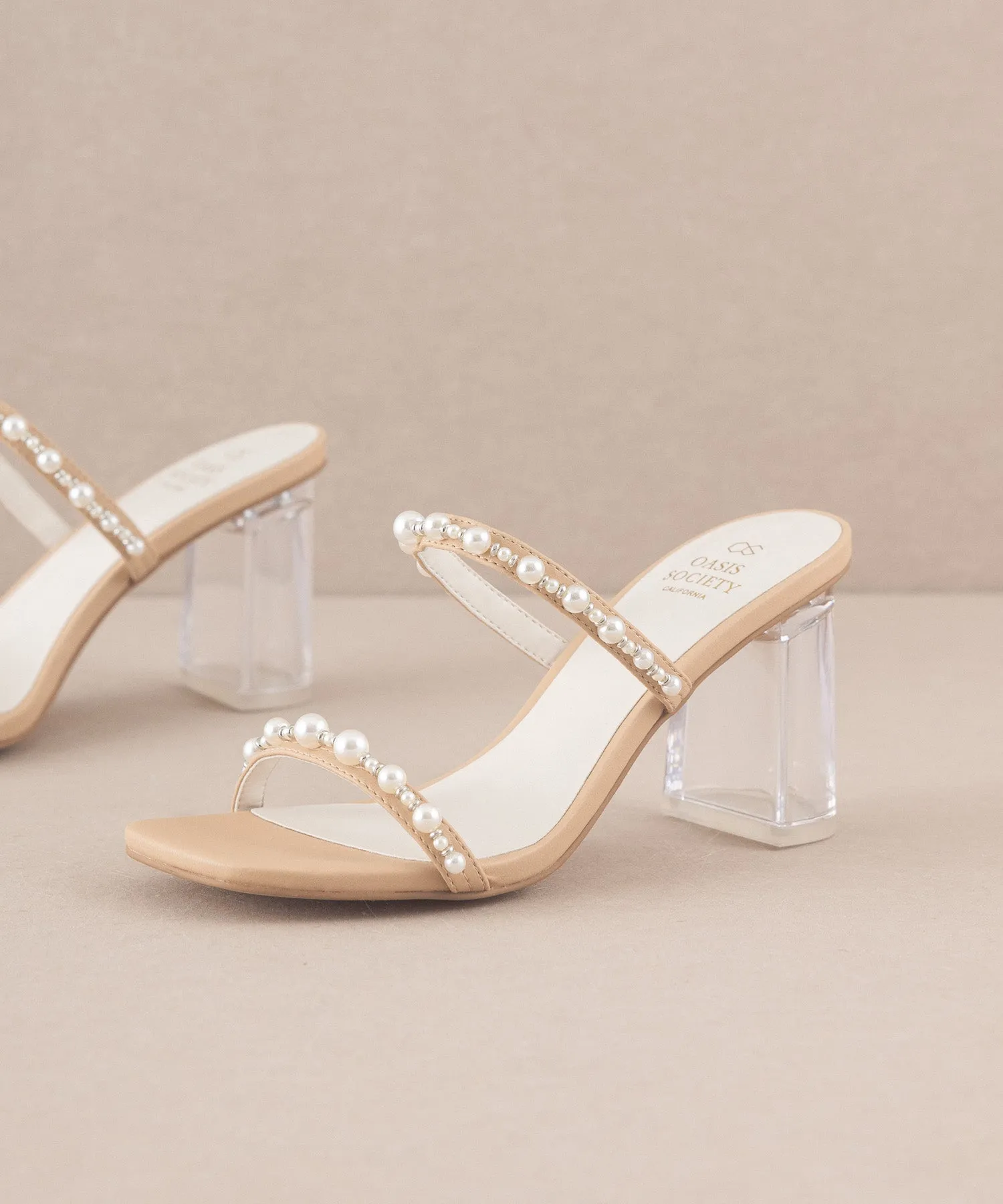 The Mae | Nude Strappy Pearl Heel