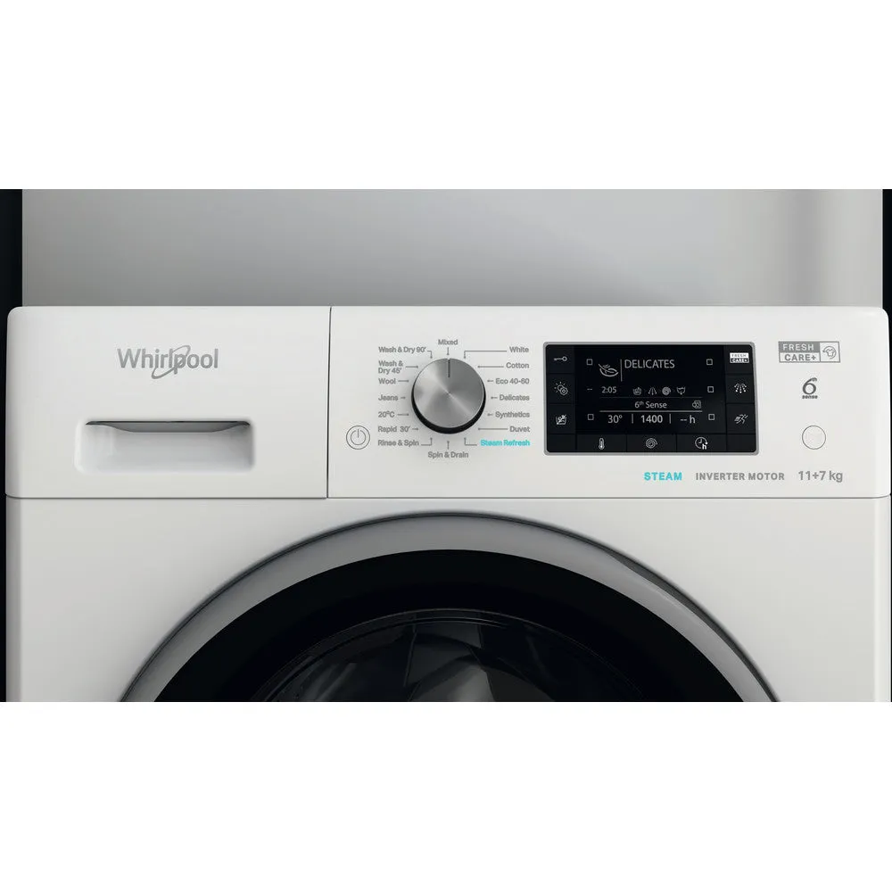 Whirlpool 11KG/7KG 1351 Spin Freestanding Washer Dryer - White | FWDD1174269BSVUK